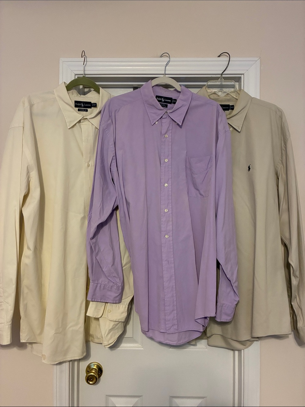 Lot of 3 XXL Ralph Lauren Lavender, Gray & White Long-Sleeve Dress Shirt